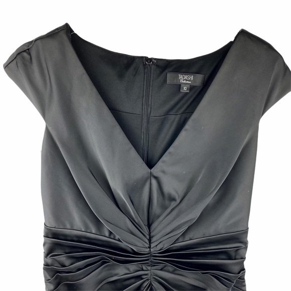 Tadashi Collection Black Satin Ruched Dress 10 - Picture 3 of 8